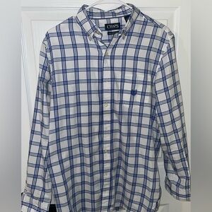 Chaps Men's Blue and White Plaid Button Down, size S